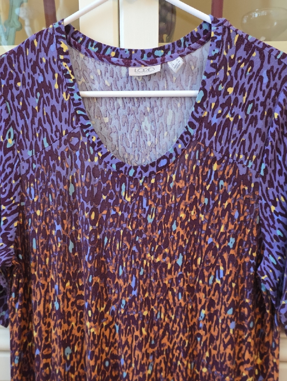 LOGO by Lori Goldstein Purple & Orange Animal Print Short Sleeve Tee